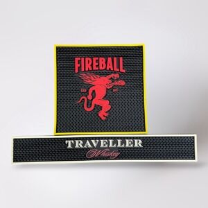 Fireball Red Hot & Traveller Whiskey Bar Mat Set Rubber Spill Mats New